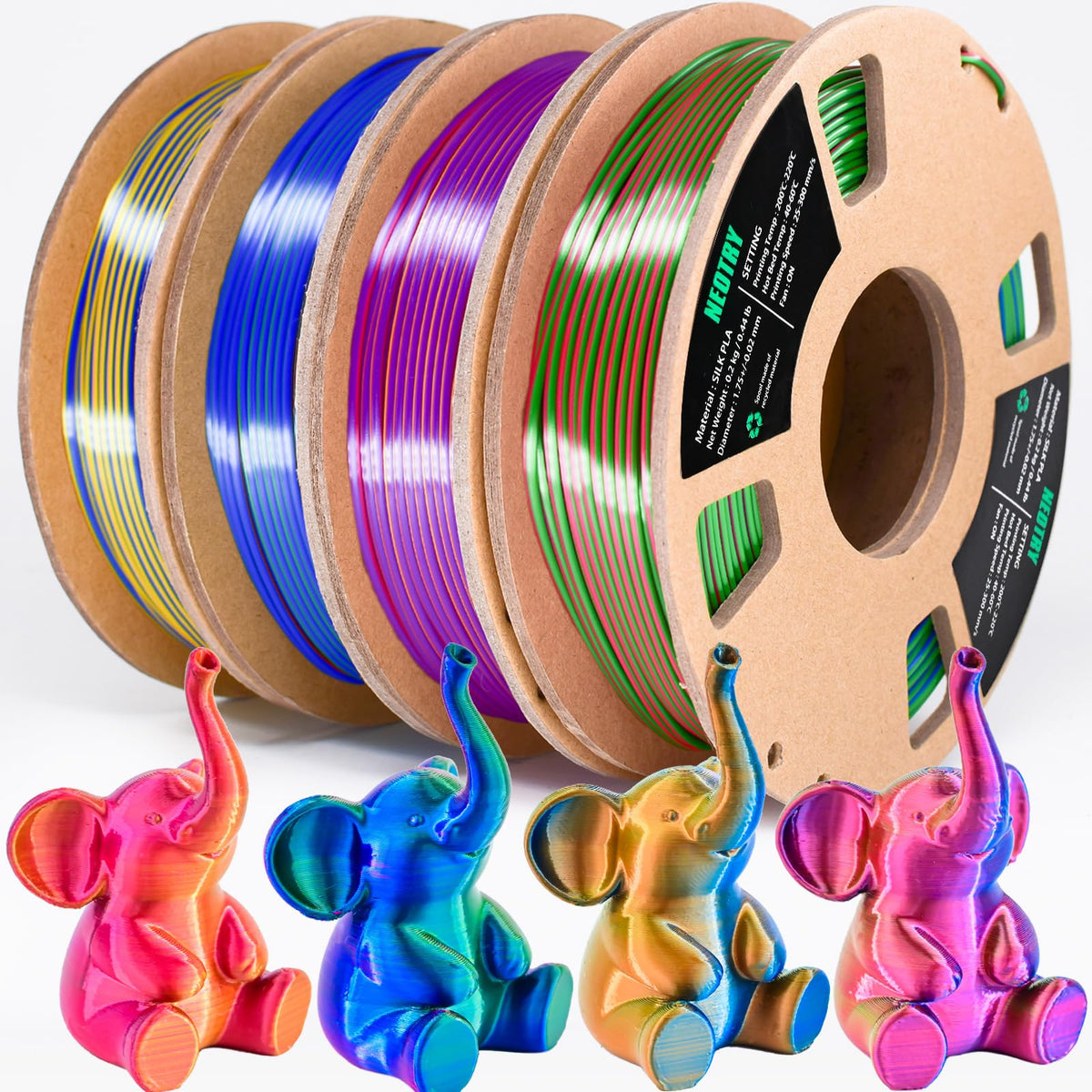 Silk Tri Colour PLA Filament 1.75mm 1kg, Multicolor 3D Printer Filament, Filament 3D Printing Materials for Most FDM 3D Printer, Silk PLA Red Yellow Blue, Rainbow PLA Filament 1.75mm ± 0.02