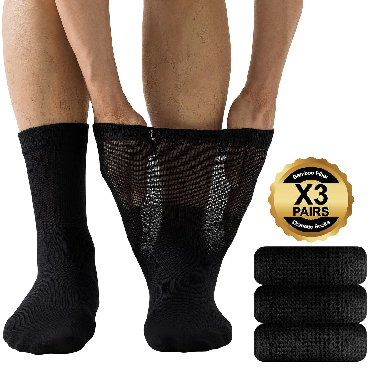Niorasen Men's Extra Wide Diabetic Bamboo Socks, 3/6 Pairs