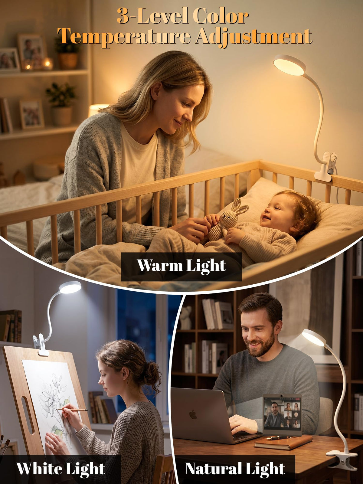 Reading Light,10 RGB Colors Desk Lamp with Clamp,10 Dimmable Clip on Light