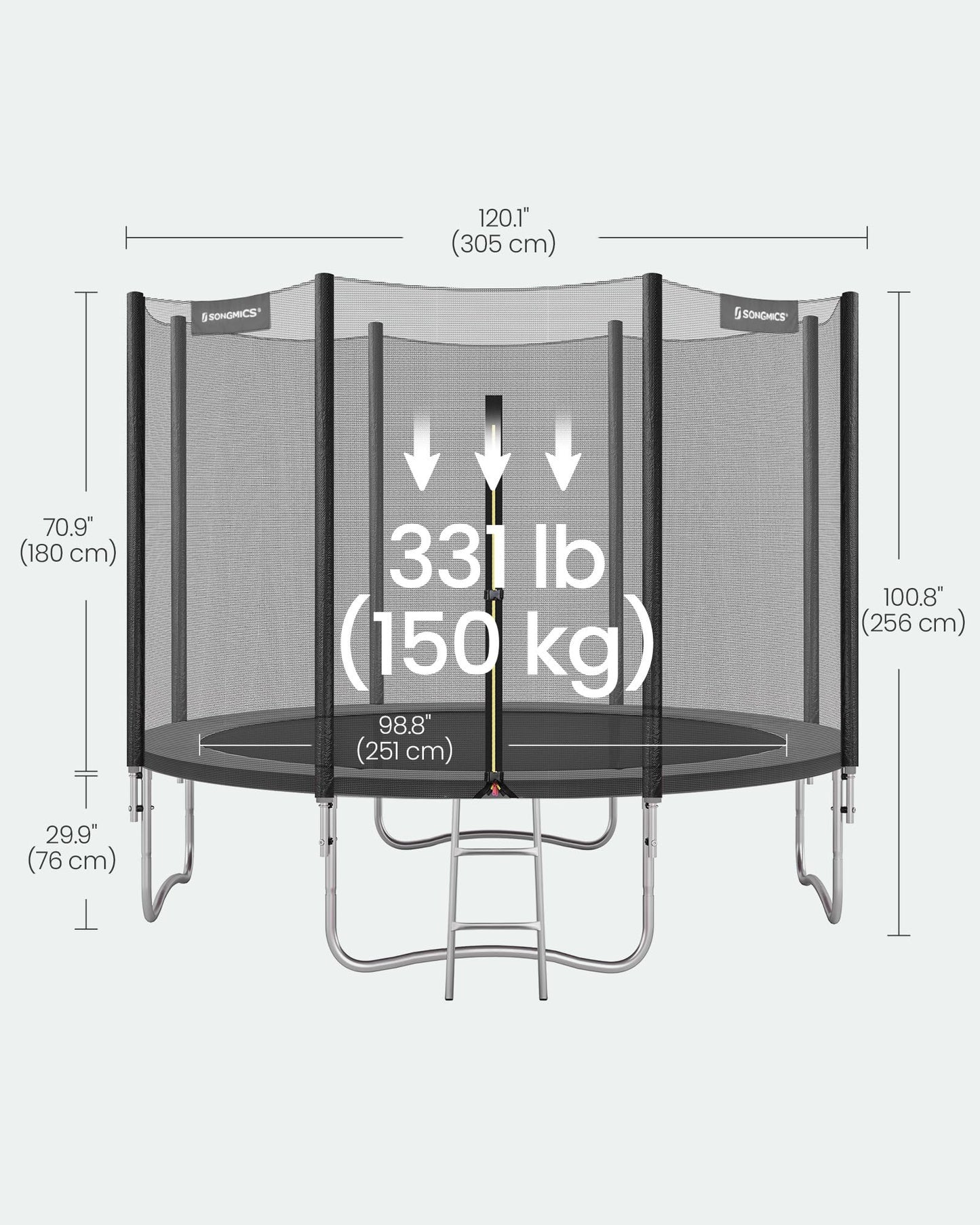 SONGMICS 10ft Children's Outdoor Trampoline with Safety Net & Ladder — Max 100 kg | 2-Year Warranty