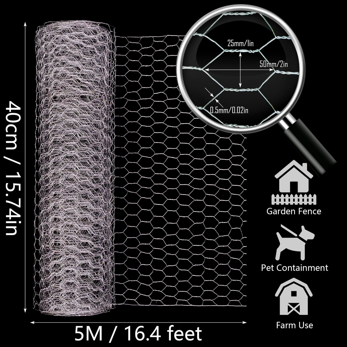Chicken Wire,16M Wire Mesh Roll,Chicken Wire Mesh for Pet Rabbit Chicken Fencing