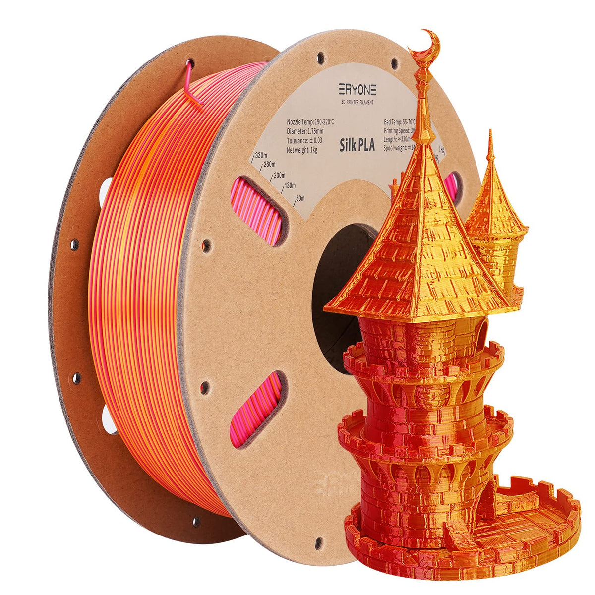 ERYONE Silk PLA Filament 1.75mm,3D Printer Filament PLA,Shiny Glossy PLA Filament,+/-0.03mm,1kg(2.2lbs)/Spool,Silk Liquid Gold