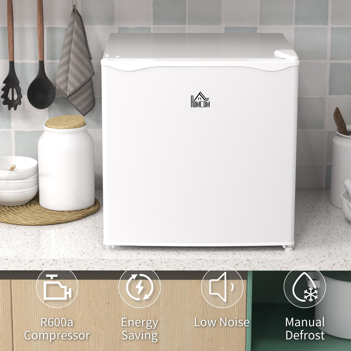 HOMCOM Tabletop Mini Freezer, 35L Capacity, Reversible Door, Silver Tone