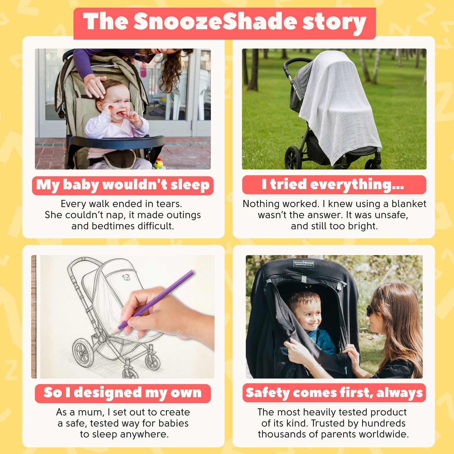 SnoozeShade Plus Extra Pram and Stroller Sun Shade Cover Blocks 99% UV UPF50+ Baby Sleep Aid and Breathable Blackout Canopy for Pushchairs Buggies and Travel Strollers