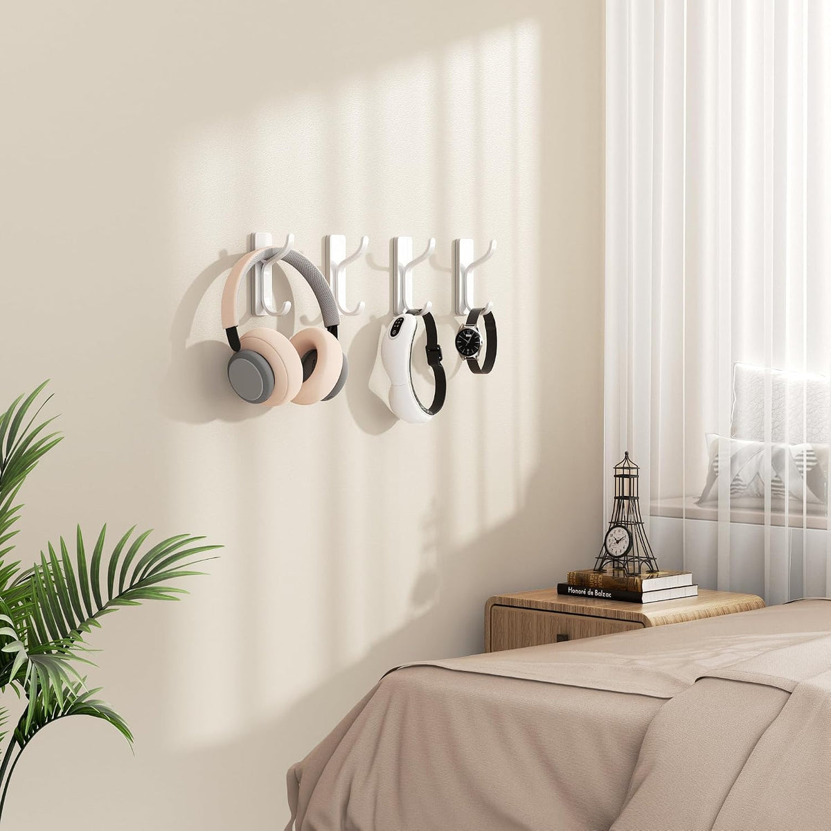 pickpiff Self Adhesive Hooks for Coat,8KG Stick-On Wall Hooks, Black 4 Pack