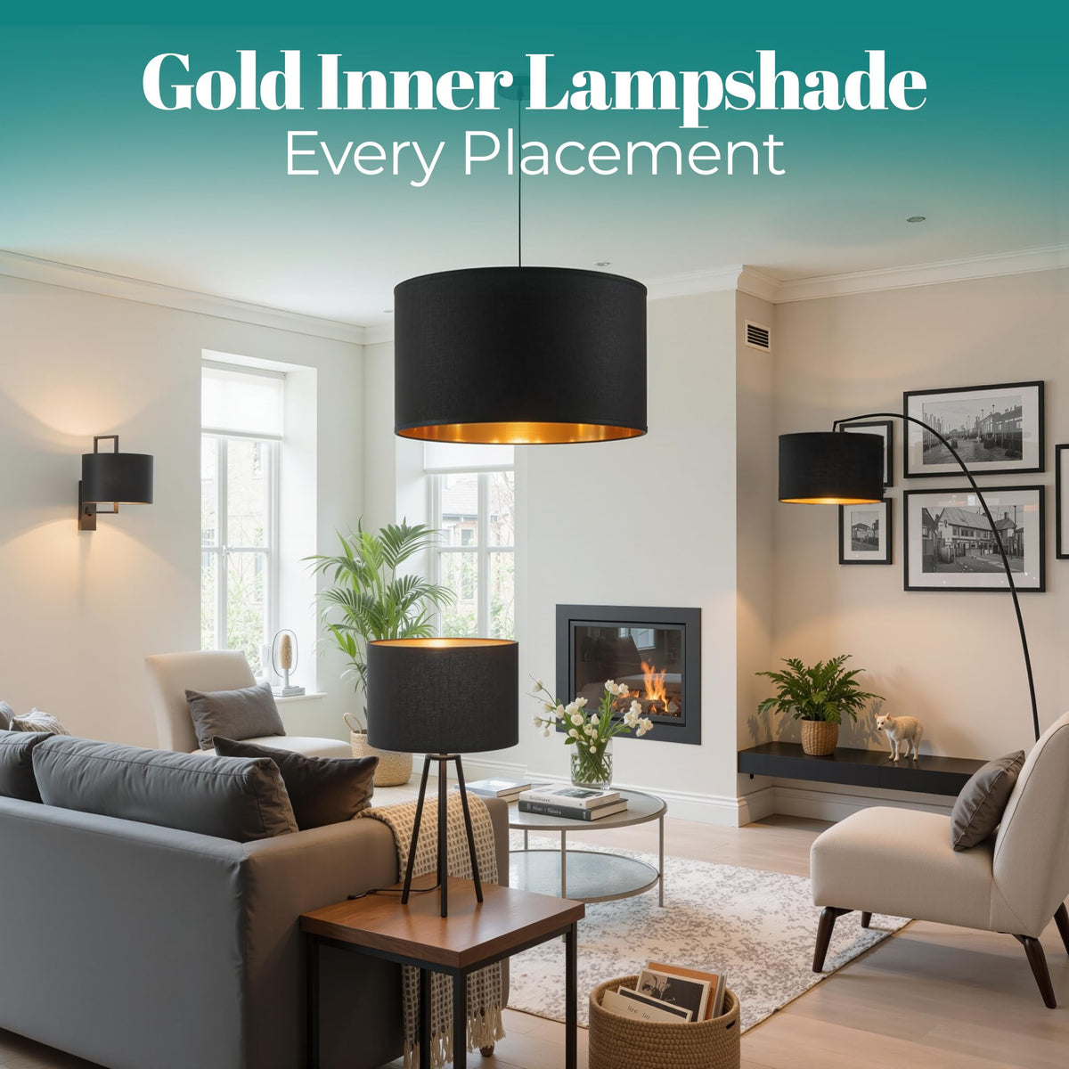 GIGGI Fabric Lamp Shades with Golden Inner Light Shade Ceiling – Modern Lampshades for Ceiling Lights, Lamp Shades for Table Lamps, Floor Lamps, Living Room, Bedroom, Home Décor (Green, 12")