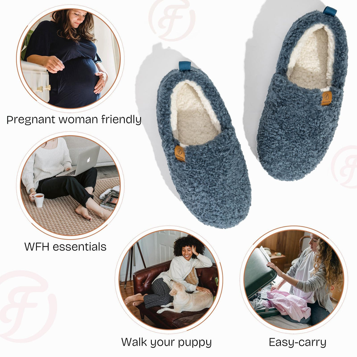 EverFoams Women's Fuzzy Full Slippers Faux Shearling Memory Foam