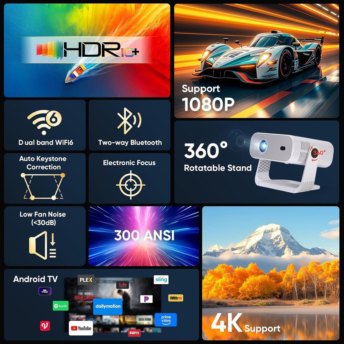 2026 New Smart Projector Built-in Apps Android 14 Native 1080P 4K Supported