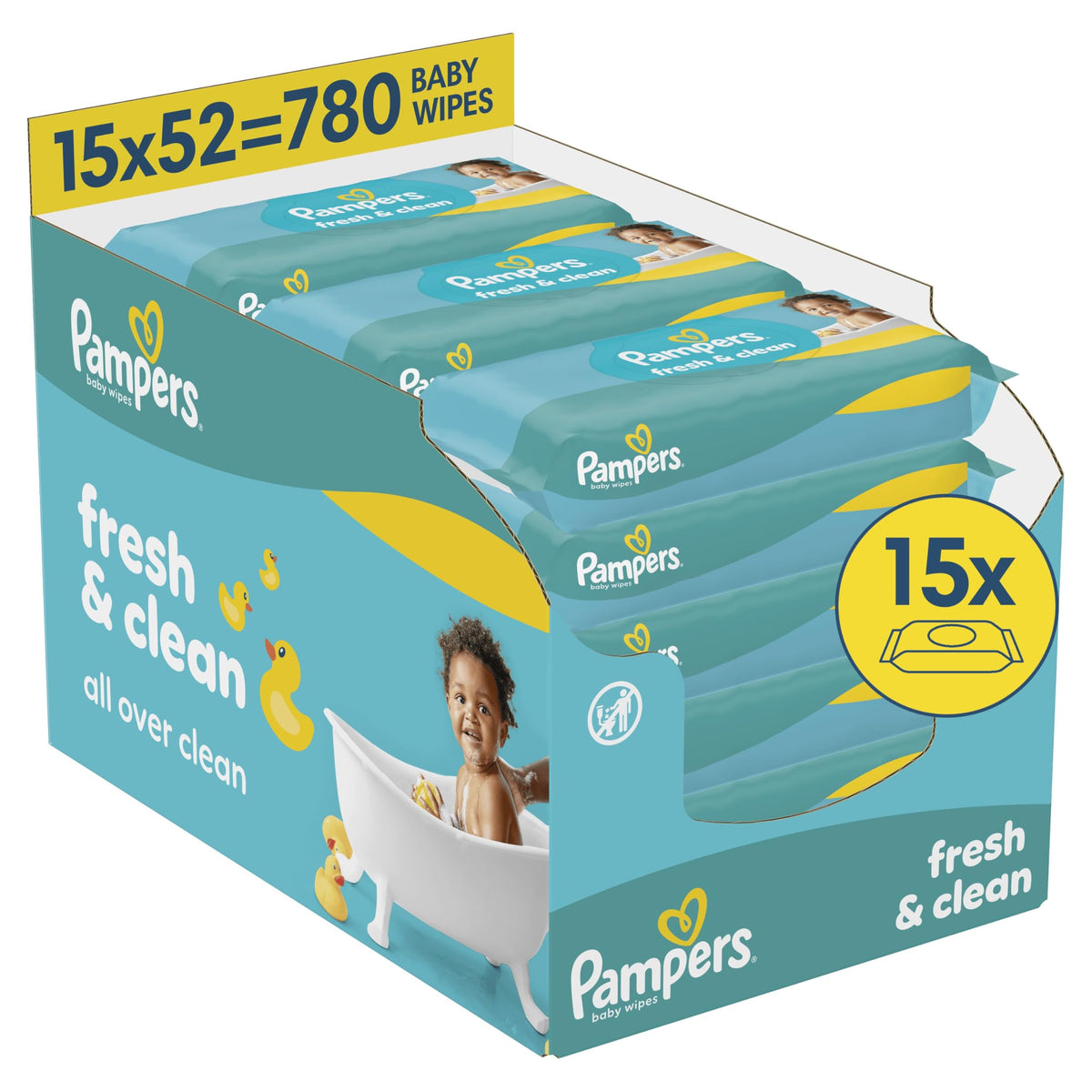 Pampers Fresh Clean Baby Wipes Multipack 1200 Count (15 x 80)