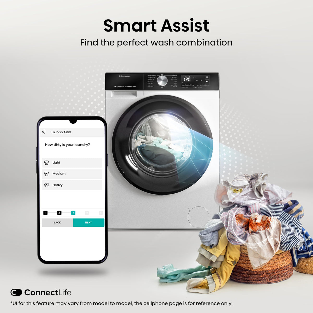 Hisense WF1G7021BW Freestanding 7 KG-Front Load Durable Inverter Washing Machine, Steam Wash-Quick Wash-15 Washing Programs-1200 RPM-White-Energy Rating B