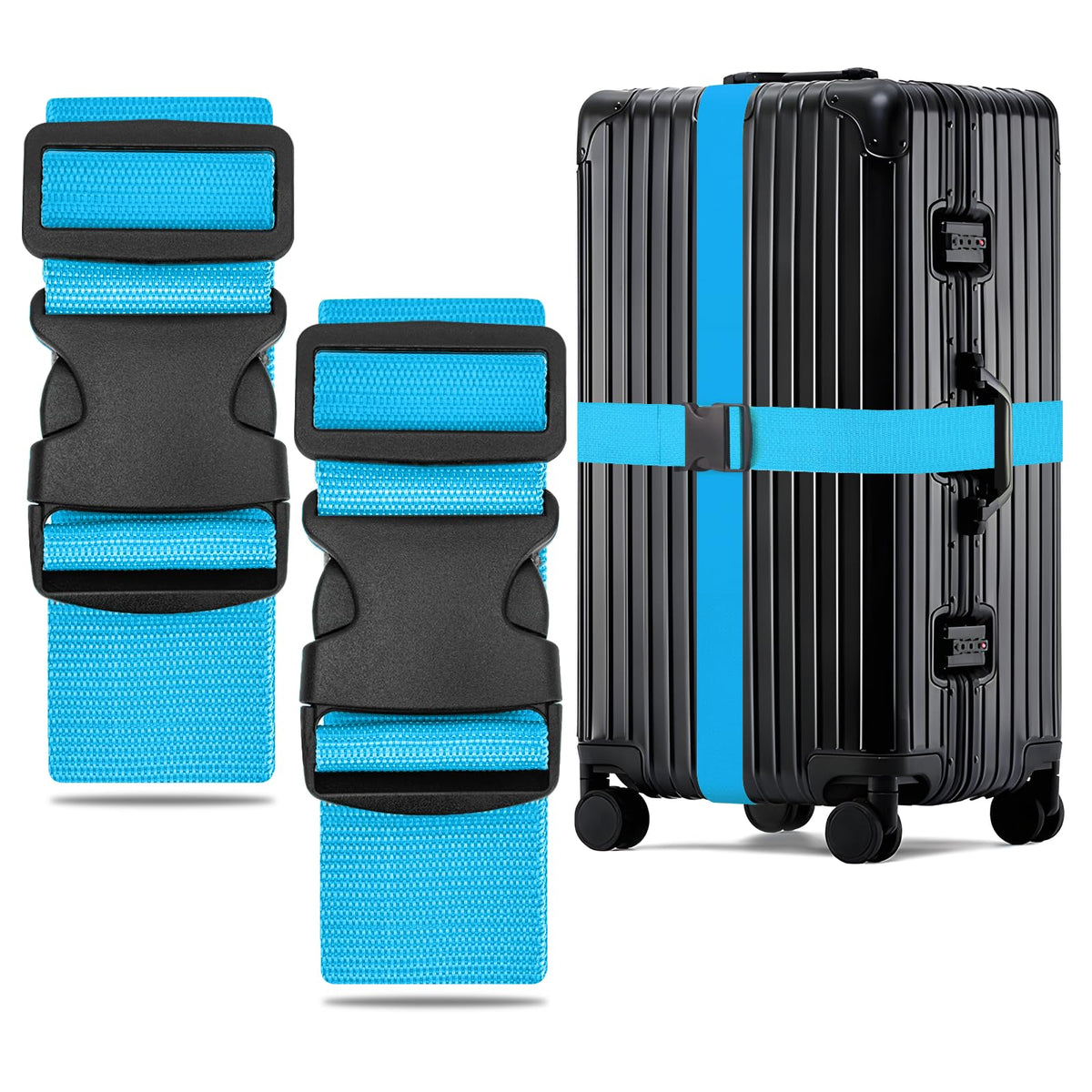 WISYOK Luggage Straps Extended, 4 Pack, 130-250cm Adjustable, Blue Orange