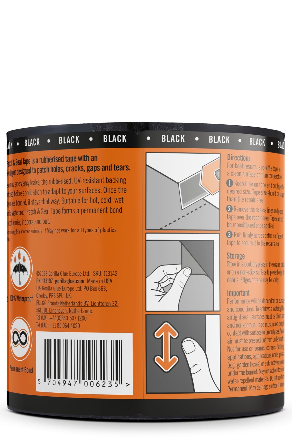 Gorilla Waterproof Patch & Seal Tape Black 3m