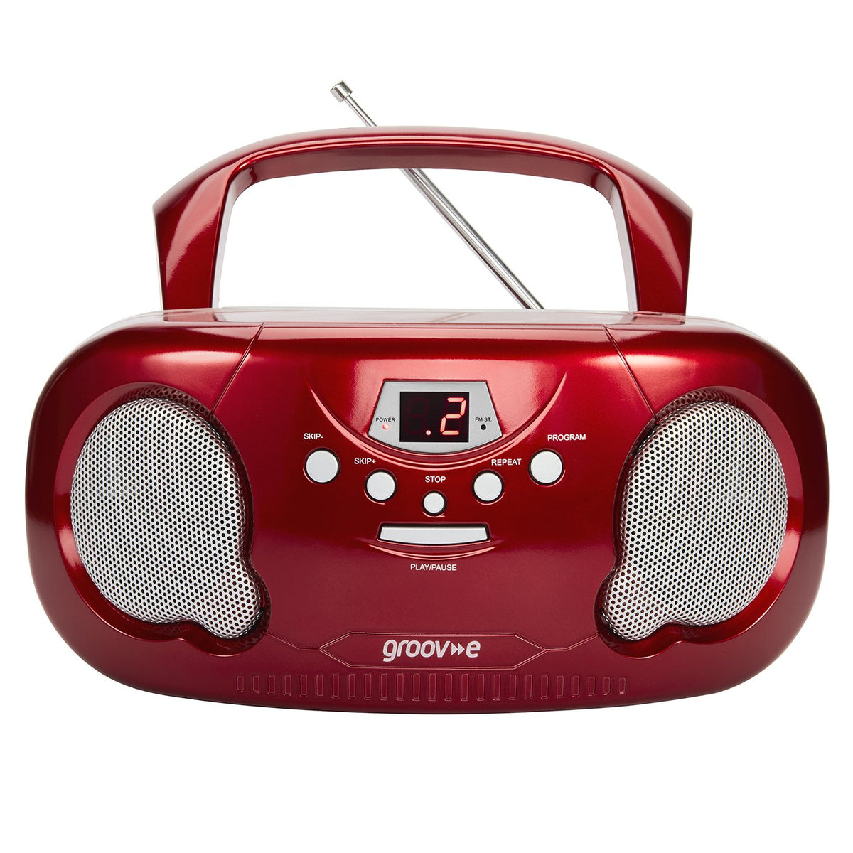 Groov-e Original Boombox - Portable CD Player with Bluetooth, Radio, 3.5mm Aux Port, & Headphone Socket - LED Display, 2 x 1.2W Speakers - Battery or Mains Powered - Black