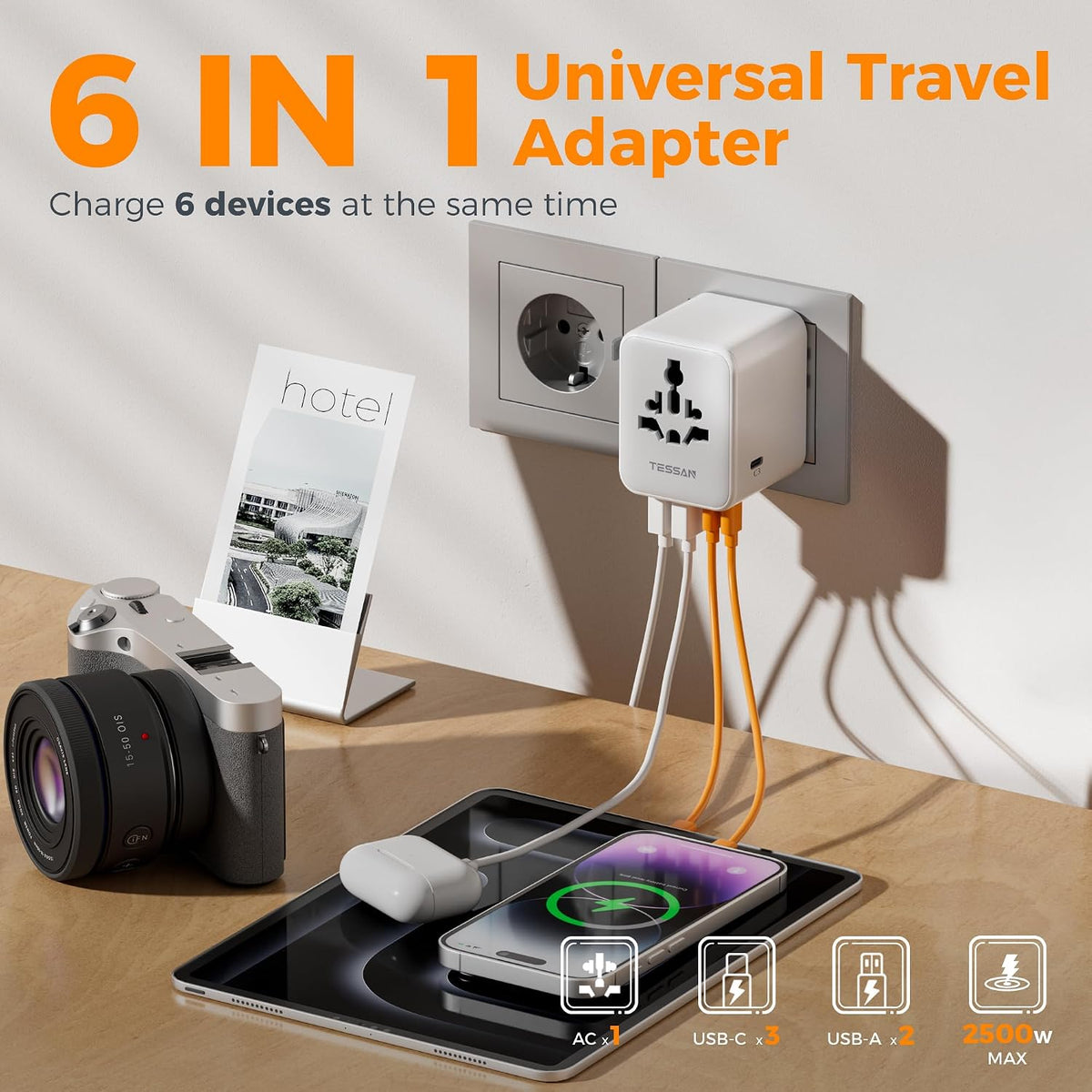TESSAN Universal Travel Adapter, 28W Worldwide Plug with 2 USBA and 3 USBC