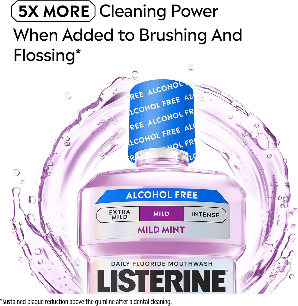 Listerine Total Care Mild Taste (Alcohol Free) Antibacterial Mouthwash (500ml), Fresh Mint Flavour with 6-in-1 Benefits, Helps Reduce Plaque and Freshens Breath