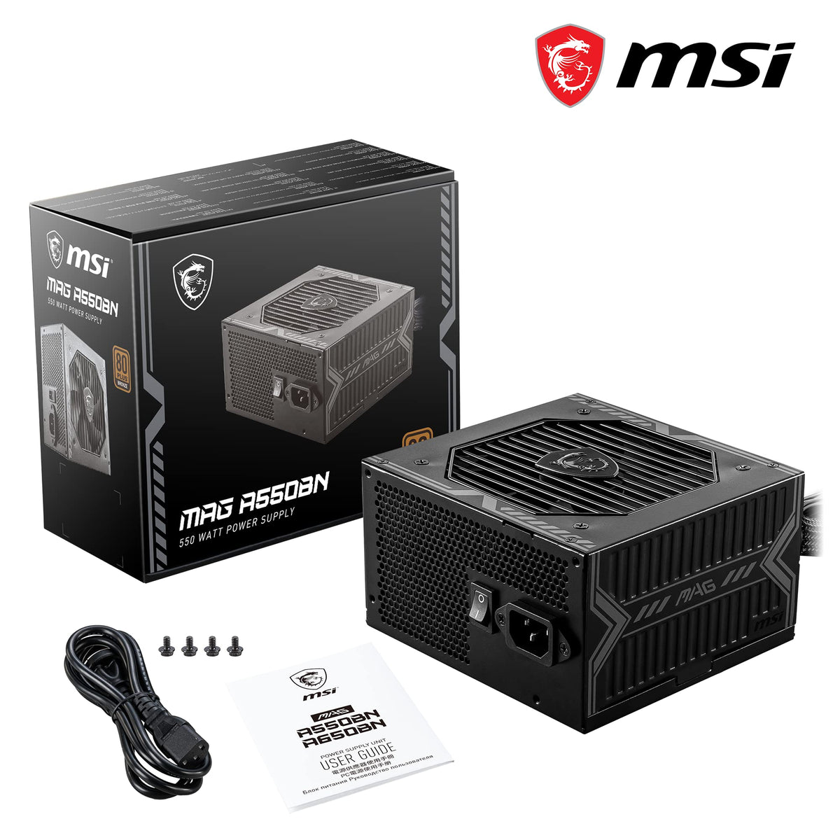 MSI MAG A750GL PCIE5 Power Supply Unit, 750W, 80 Plus Gold, Fully Modular, ATX 3.0, PCIe 5.0 GPU Support, 120mm FDB Fan, Full-Bridge LLC, Flat Black Cables - 7 Year Warranty