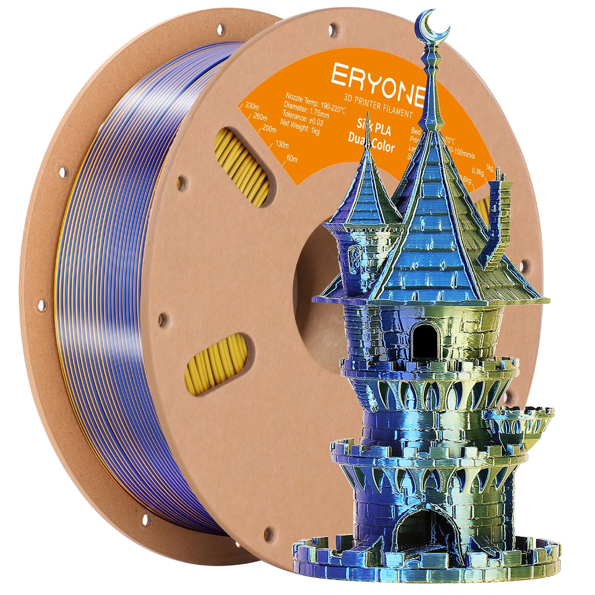 ERYONE Silk PLA Filament 1.75mm,3D Printer Filament PLA,Shiny Glossy PLA Filament,+/-0.03mm,1kg(2.2lbs)/Spool,Silk Liquid Gold
