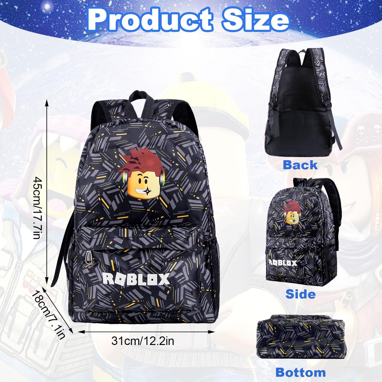 yumcute De-mn Backpack Kids, Teen Game School Bags, Children Primary Schoolbag, Children's School Backpack, 17 Inch Large Capacity Travel Rucksack Waterproof Boys Girls Book Bags for Aged 3-12 Years