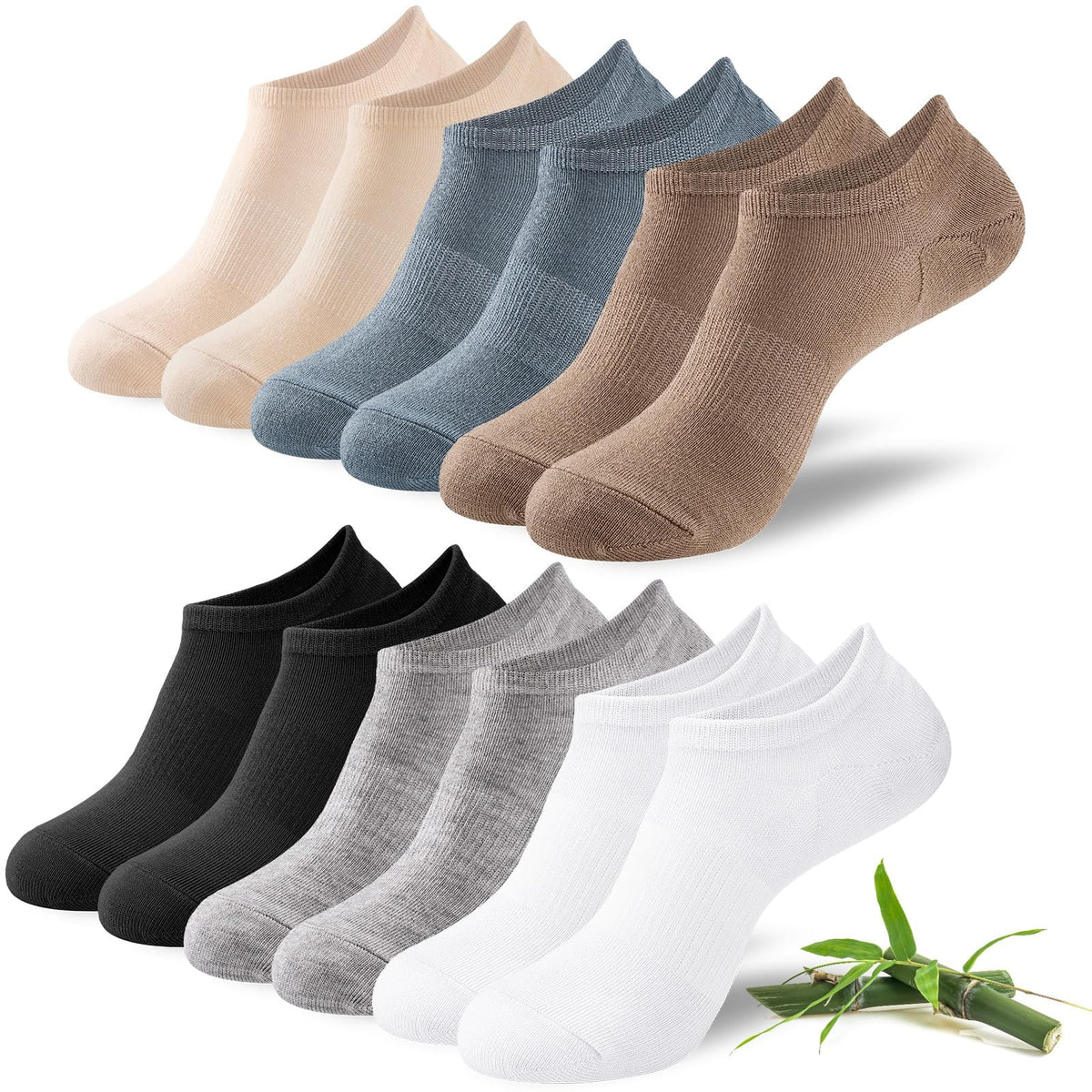 Niofind Bamboo Trainer Socks for Womens & Mens, 6 Pairs, Non Slip No Show