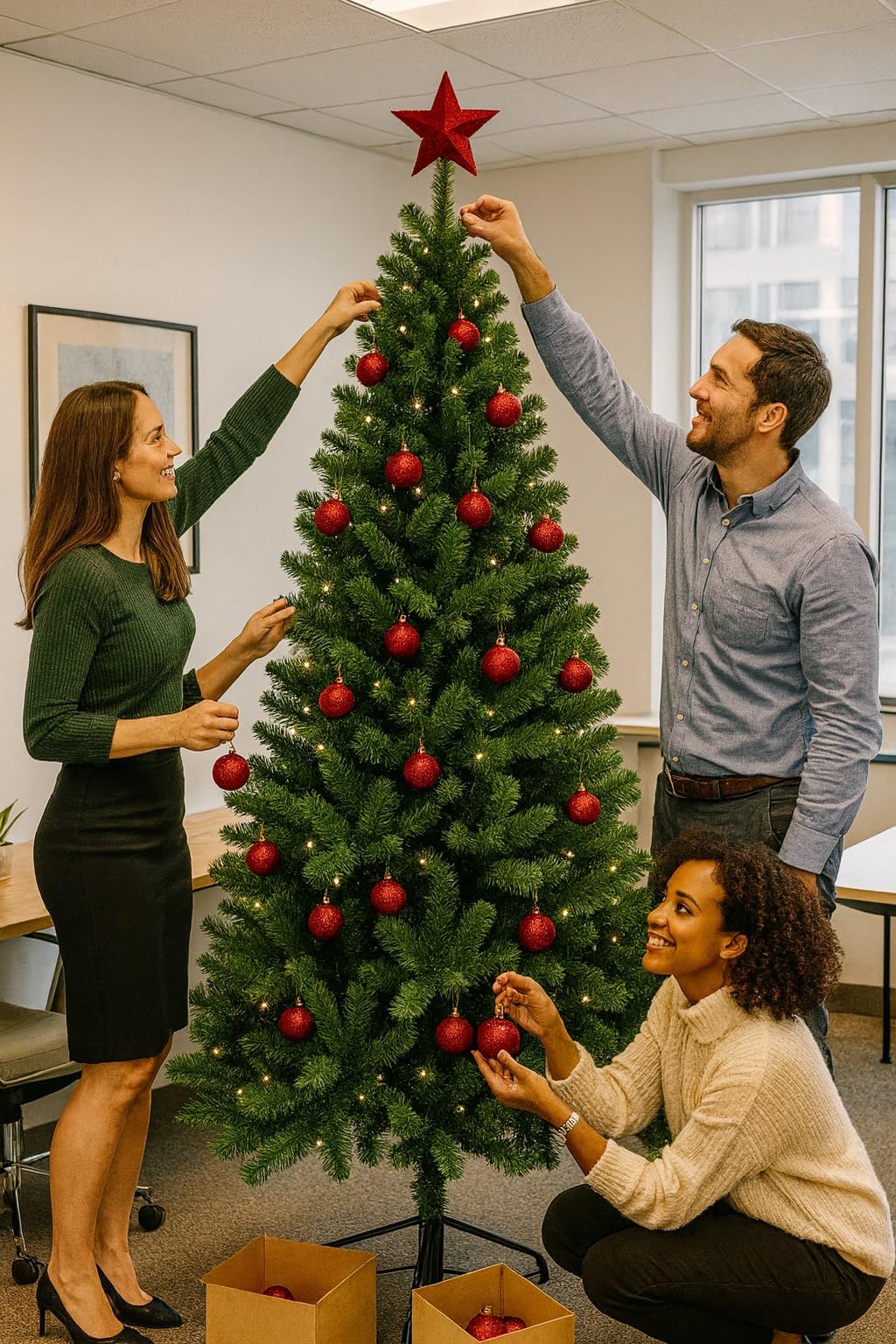 7ft (2.13M) Artificial Christmas Tree, Realistic Green with Metal Stand