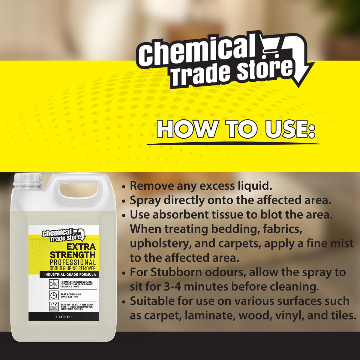 Enzyme Odour & Urine Remover 2.5L - Professional Pet Stain & Smell Eliminator - Safe for Carpets, Upholstery & Hard Floors