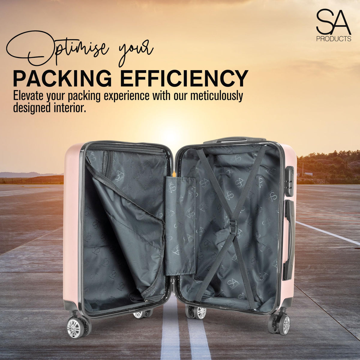 SA Products Cabin Suitcase - 34L Carry On Hard Shell Bag - 55x40x20 - Grey
