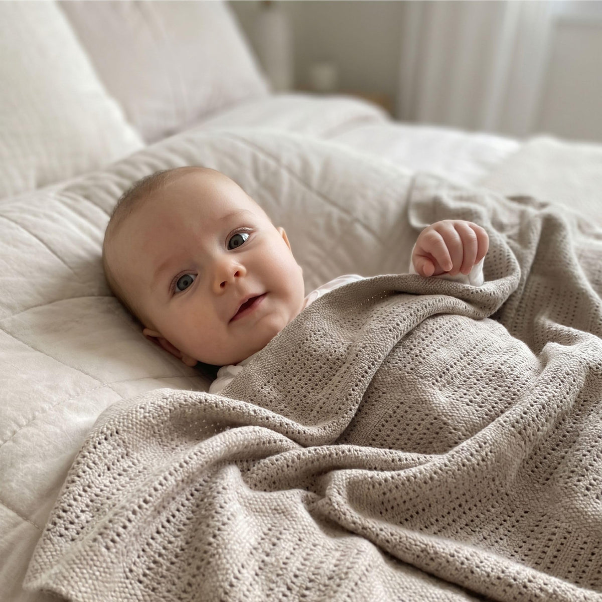 Bloomsbury Mill - Cellular Blankets Baby - 100% Organic Cotton - 2 Pack - Cloud - White - Newborn Essentials - Soft Breathable Baby Blankets for Pram, Cot, Moses Basket - 75x95cm