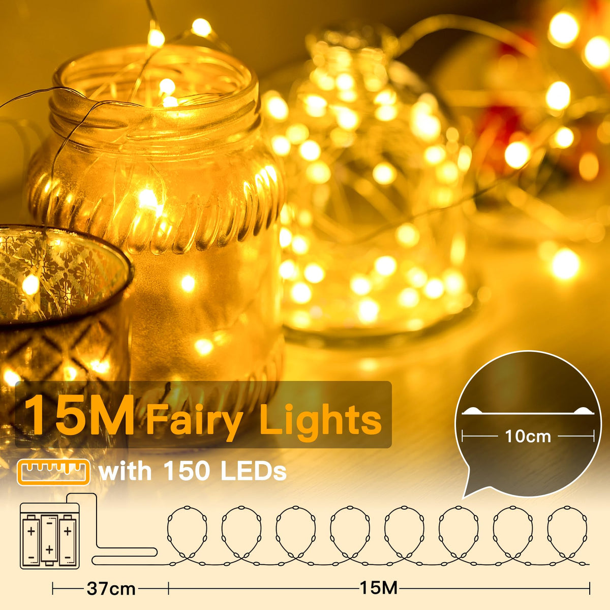 Ollny 10m 100LED Red Fairy Lights Battery Operated,Copper Wire String Light