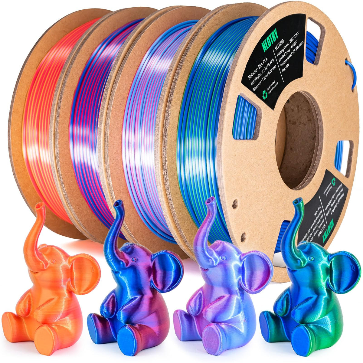 Silk Tri Colour PLA Filament 1.75mm 1kg, Multicolor 3D Printer Filament, Filament 3D Printing Materials for Most FDM 3D Printer, Silk PLA Red Yellow Blue, Rainbow PLA Filament 1.75mm ± 0.02