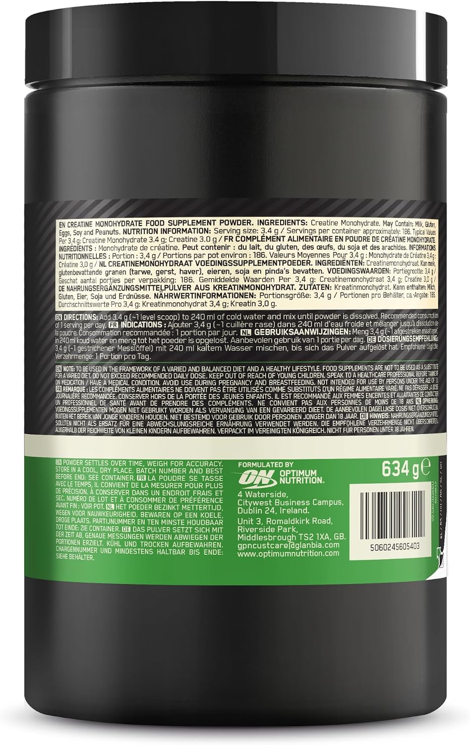 Optimum Nutrition Micronised Creatine Monohydrate Powder, 634g