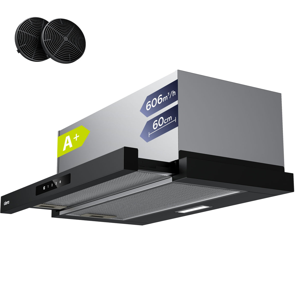 CIARRA Telescopic Cooker Hood 60cm 391m³/h LED Light 2-Speed A++ CBCS6906D