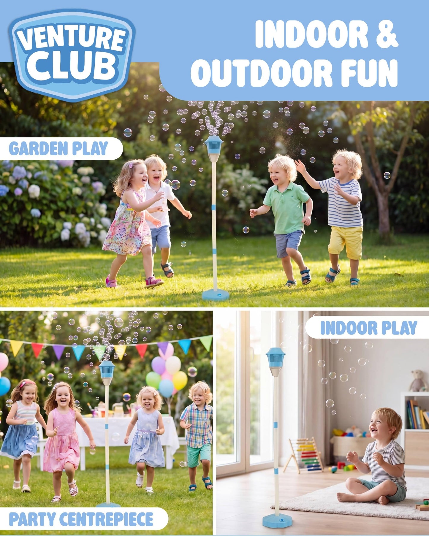 Venture Club Bubble Machine Lantern - Automatic Bubble Maker - Bubbles for Kids & Toddlers, Garden Toys & Games for Outdoor Play, Party & Active Fun - Free Standing, Easy Setup, Children Aged 3+