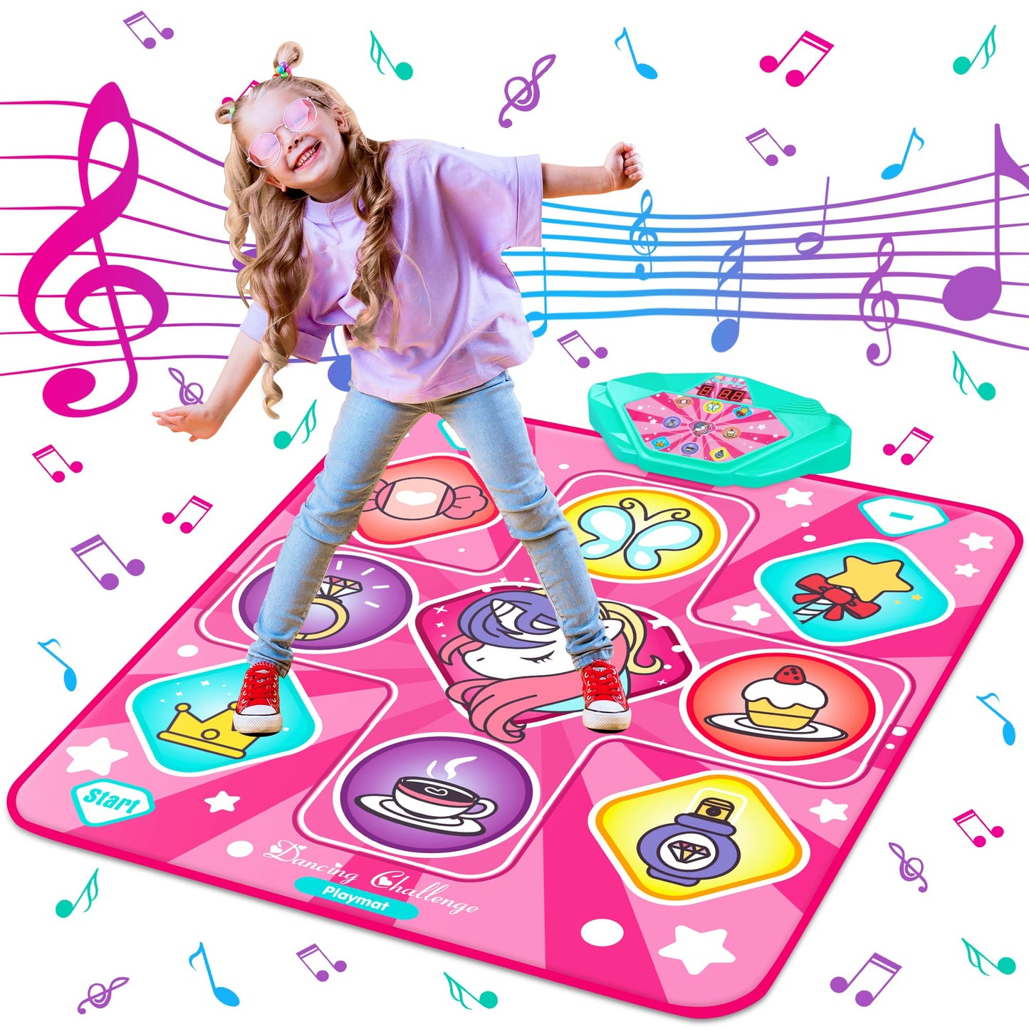 FHNSEL Dance Mat for Girls,Light Up Dance Pad,Kids Musical Dance Play Mat with Light Up 9 Pattern,Built-in Music, 5 Game Modes,Toys Gifts for 3 4 5 6 7 8 9 10 11 12 Year Old Girls Boys and Adult