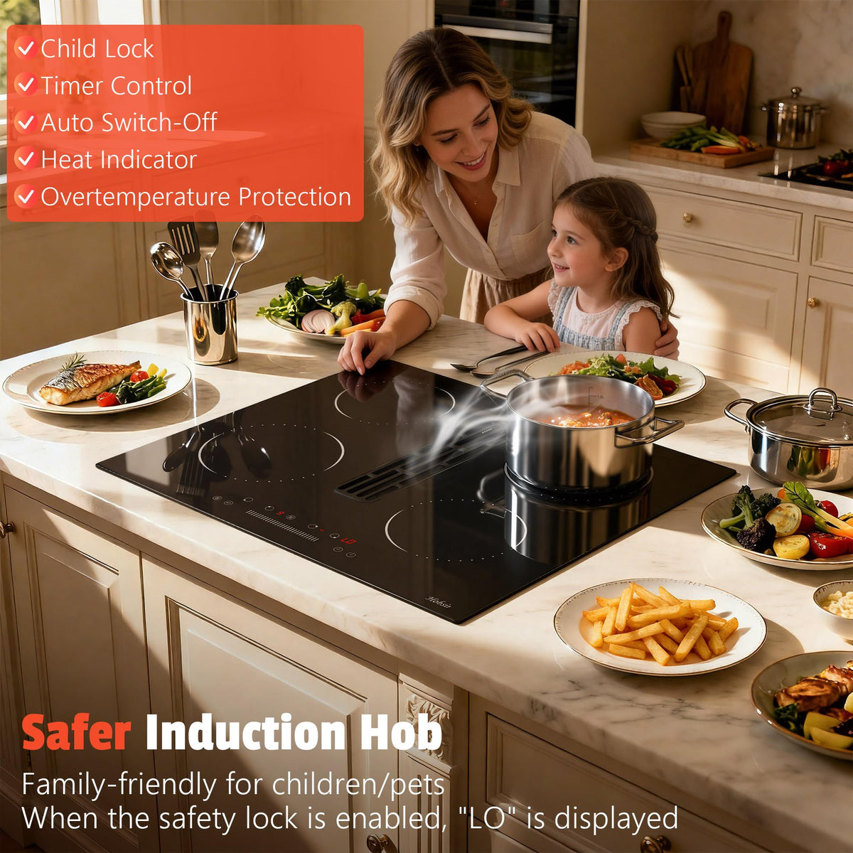 Hobsir Induction Hob with Flex Zone, Built-in Electric Hob 4 Burners 60 cm