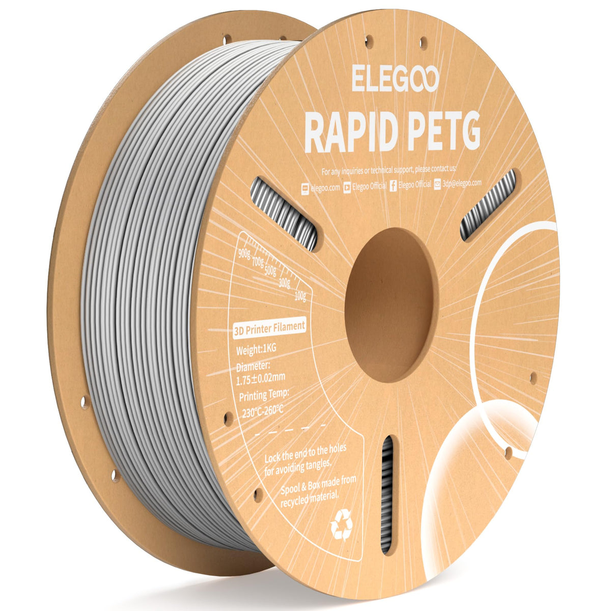 ELEGOO Rapid PETG 3D Printer Filament 1.75mm Black 1KG
