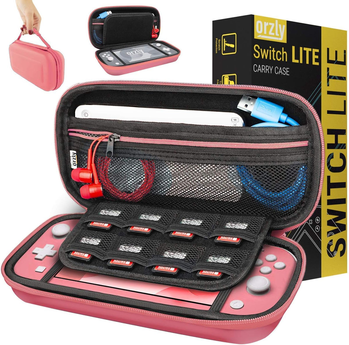 Orzly Carry Case for Nintendo Switch Lite Protective Hard Shell Portable Travel Carry Case with Storage for Accessories & Game Cartridges (Red & White)