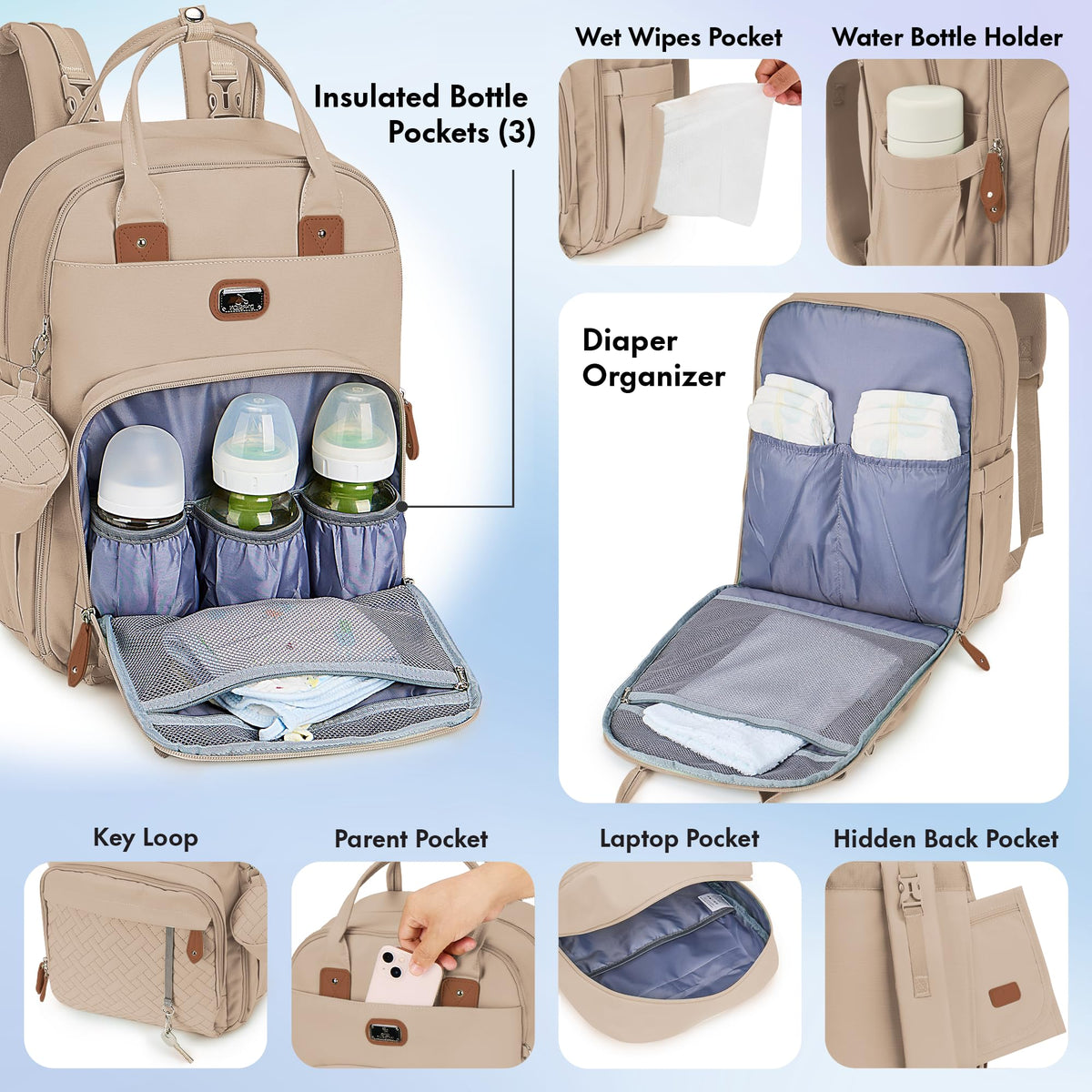 Dikaslon Baby Changing Bags Backpack, Large Baby Bag, 19 Pockets, Outdoors