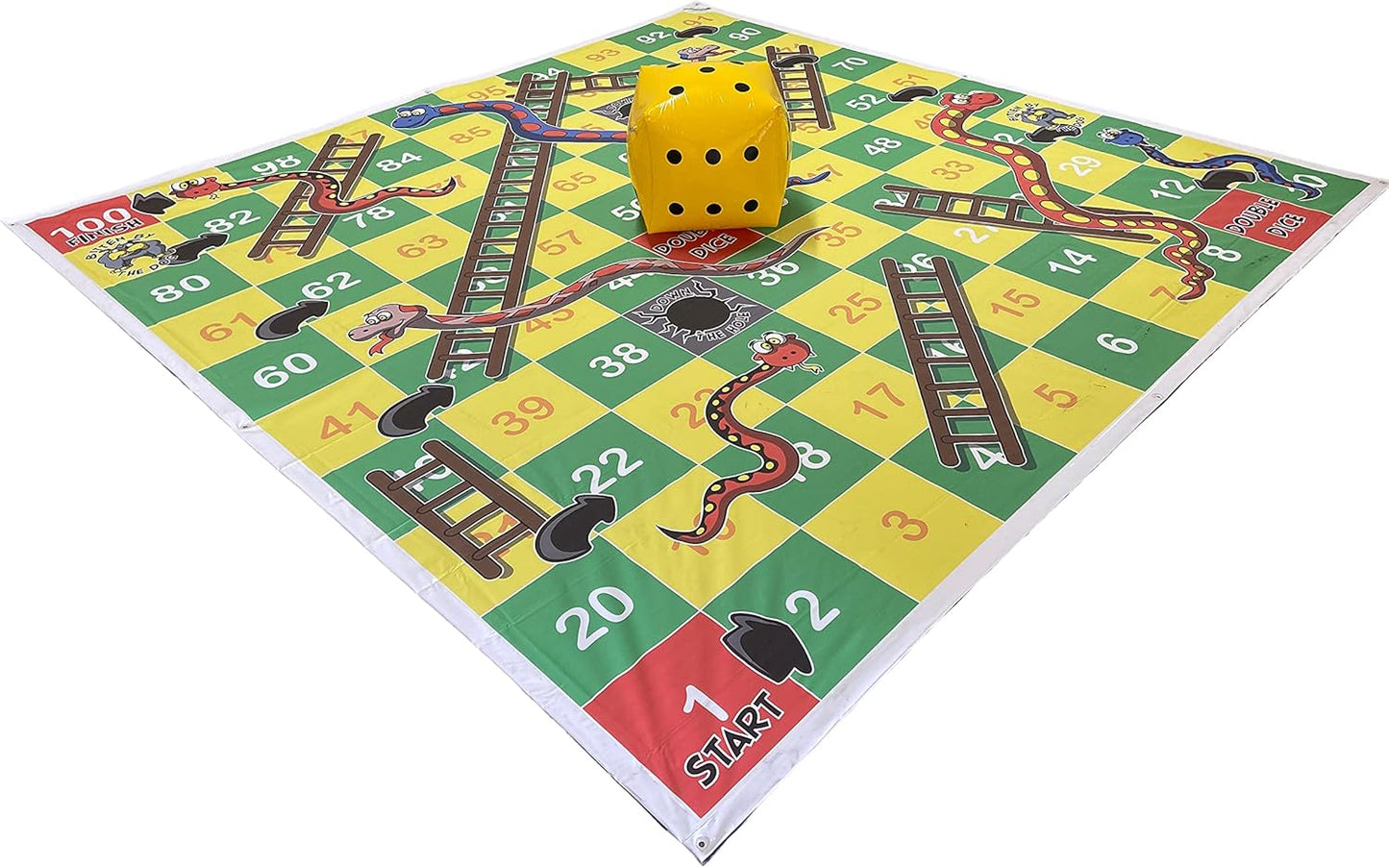 Giant Snakes and Ladders Outdoor Game – Life-Sized 3m x 3m (10ft x 10ft) Mat with Inflatable Dice – Family Fun for Kids & Adults, Includes Ground Pegs – Ideal for Garden Parties