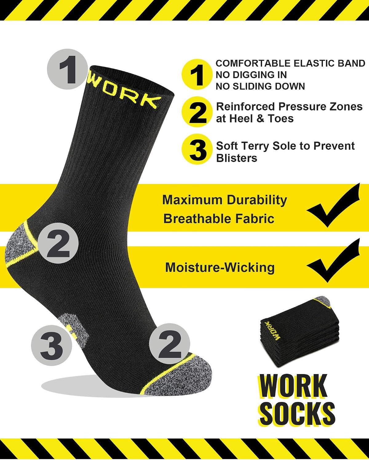 Men's Work Socks Heavy Duty Cushioned Crew Durable 10 Pairs