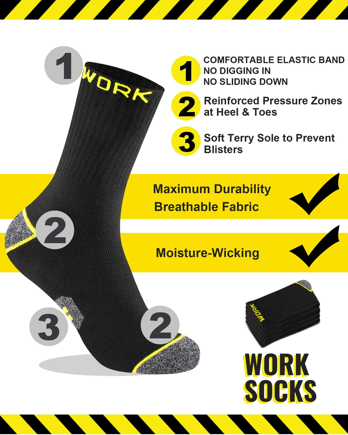 Men's Work Socks Heavy Duty Cushioned Crew Durable 10 Pairs