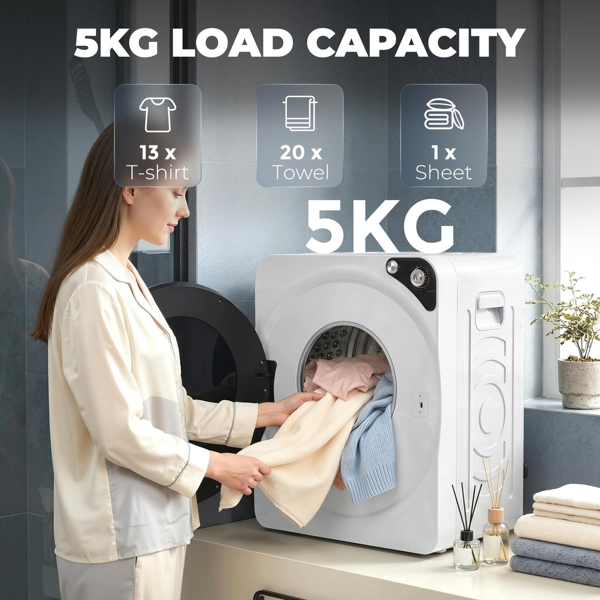 HOMCOM Vented Tumble Dryer, 5kg Wet Laundry/3kg Dry Capacity, 1000W, Black