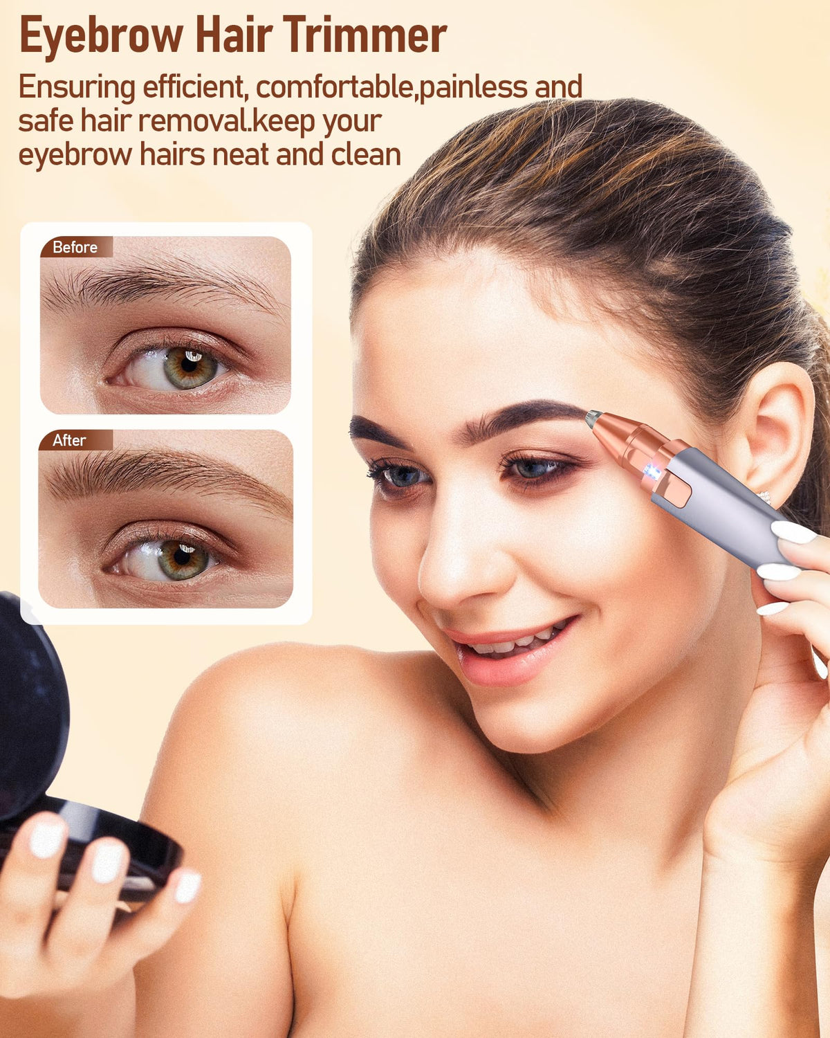 Eyebrow & Facial Hair Trimmer for Women: 2 in1 Rechargeable Facial Hair Removal and Eyebrow Shaver, Painless Shaving with Built-in LED Light - Perfect for Face, Lips, and Body