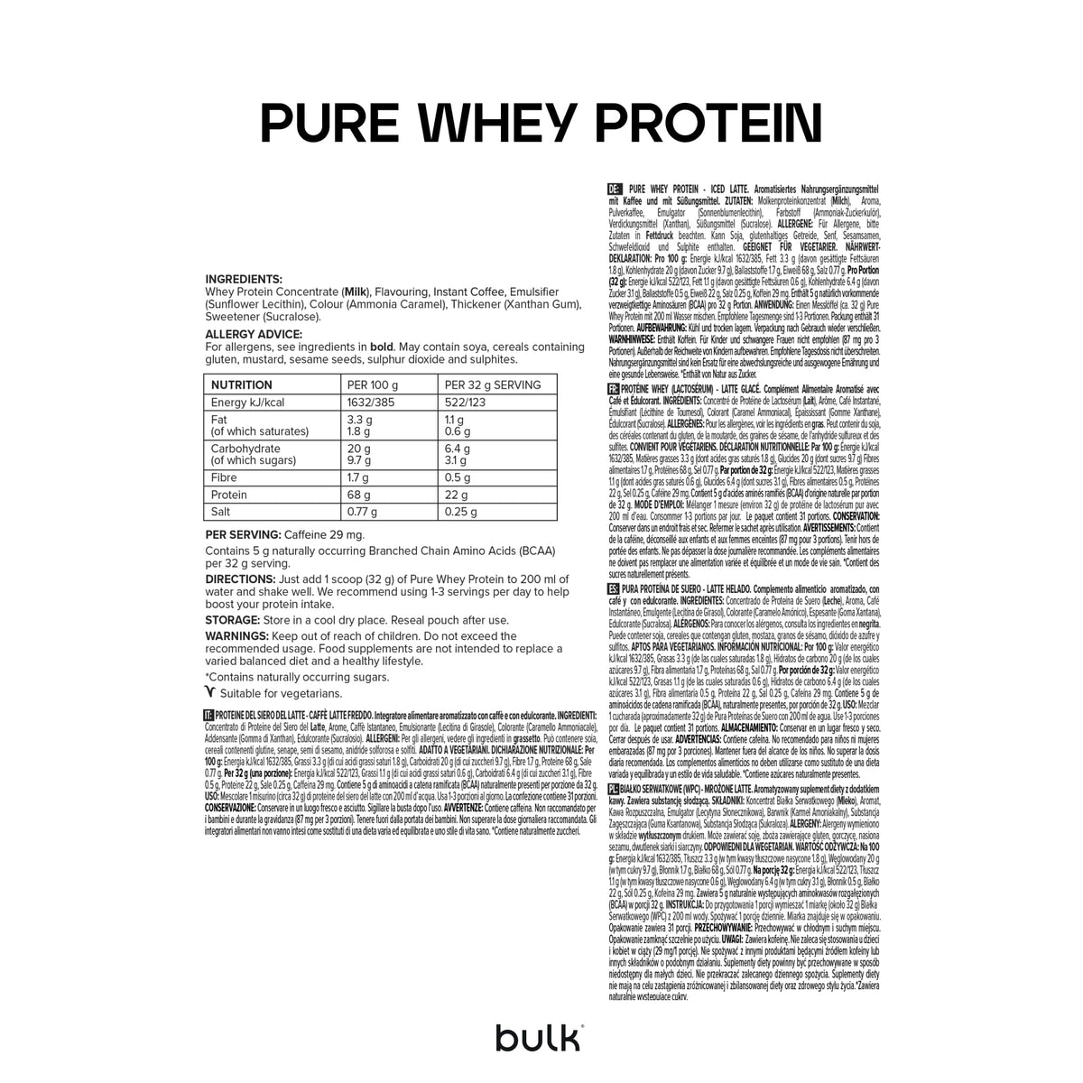 Bulk Pure Whey Protein Powder, Vanilla, 1kg