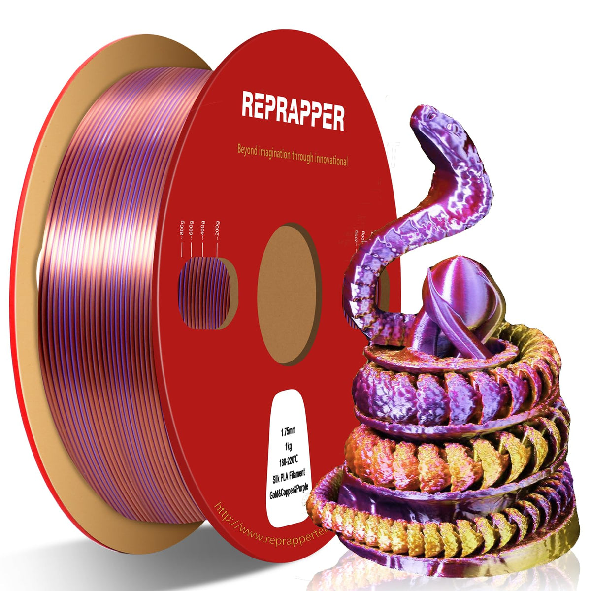 Reprapper 4X 250g Color Pack – Dual Color PLA Filament 1.75mm for 3D Printer & 3D Pen, Multicolour Filament, 4 x 250g Matte Red/Blue, Matte Purple/Green, Silk Red/Blue, and Silk Purple/Green
