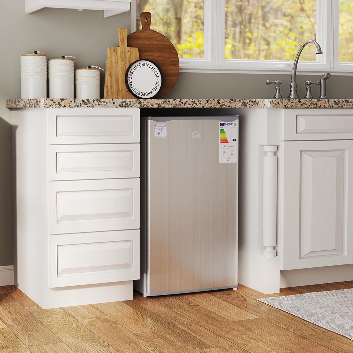 HOMCOM Under Counter Fridge 91L Small Fridge with Chiller Box Silver Tone