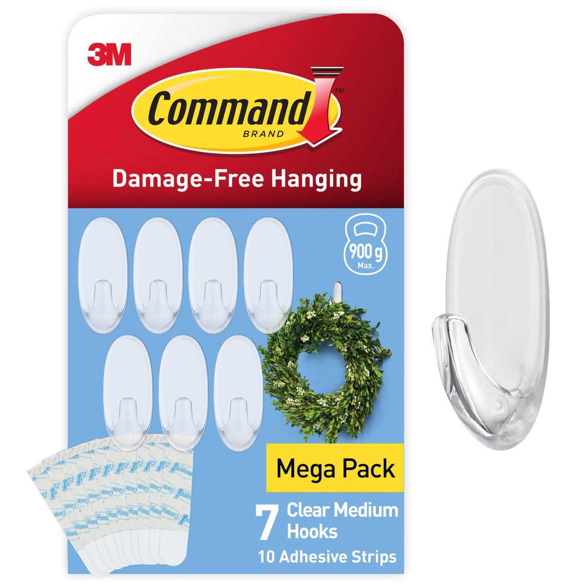 Command Small Hooks with Clear Strips, Pack of 2 Hooks + 4 Adhesive Strips, Transparent - Indoor Use - Suitable for Hanging Items up to 450 g - Damage Free Hanging