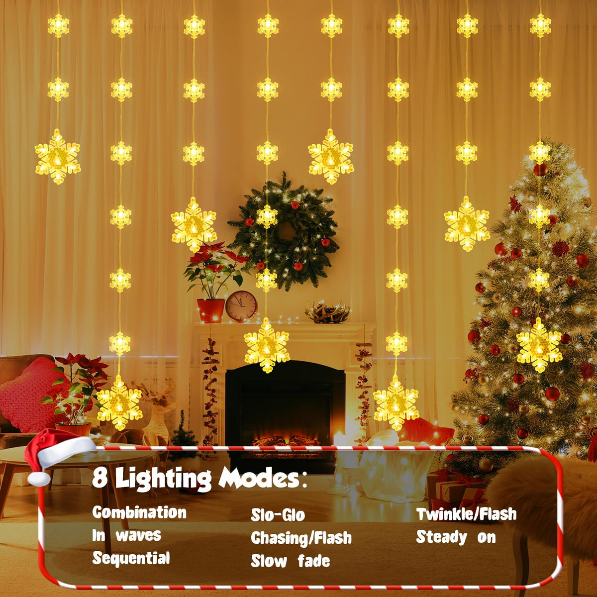 Christmas Star Window Lights, 2M 48 Stars 80 LED Curtain Fairy Lights with Remote, Timer, 8 Modes, Dimmable, USB Powered String Lights for Window, Bedroom, Party, Christmas Decorations