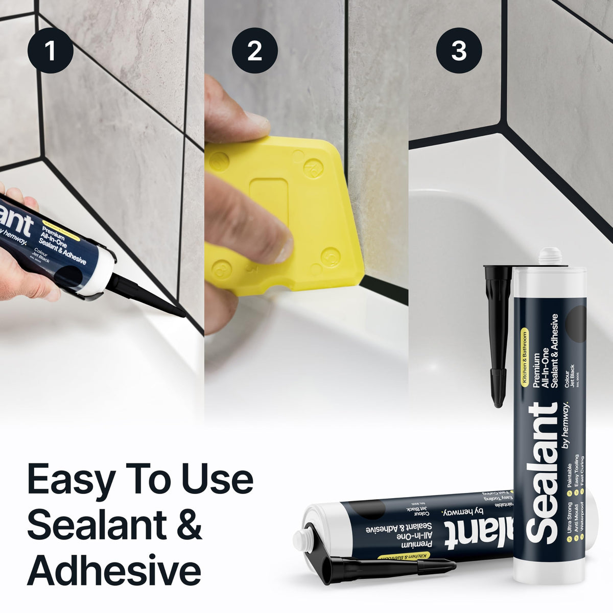 Hemway Kitchen & Bathroom Crystal Clear Sealant & Adhesive 300ml 3 Pack