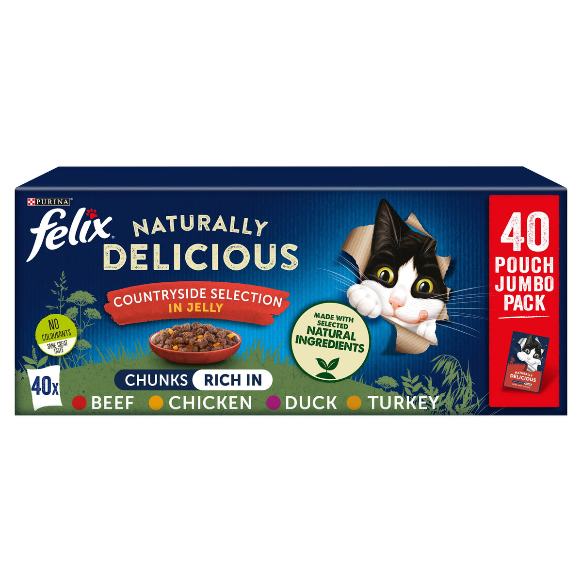 FELIX Tasty Shreds Adult Wet Cat Food Mixed Selection in Gravy Chicken, Beef, Tuna, Salmon 40 x 80g Pouches