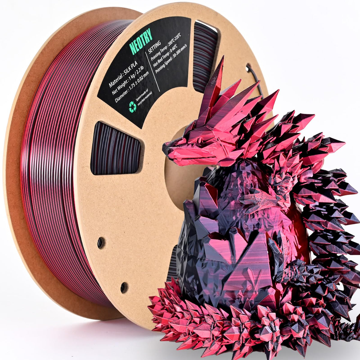 Silk Tri Colour PLA Filament 1.75mm 1kg, Multicolor 3D Printer Filament, Filament 3D Printing Materials for Most FDM 3D Printer, Silk PLA Red Yellow Blue, Rainbow PLA Filament 1.75mm ± 0.02